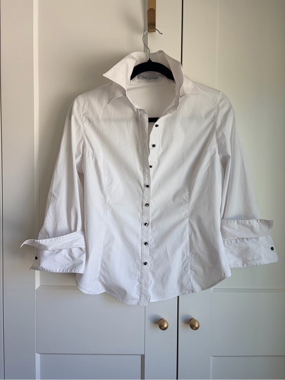 Anne Fontaine Classic White Symphonie Button-Down Shirt Black Buttons | 40